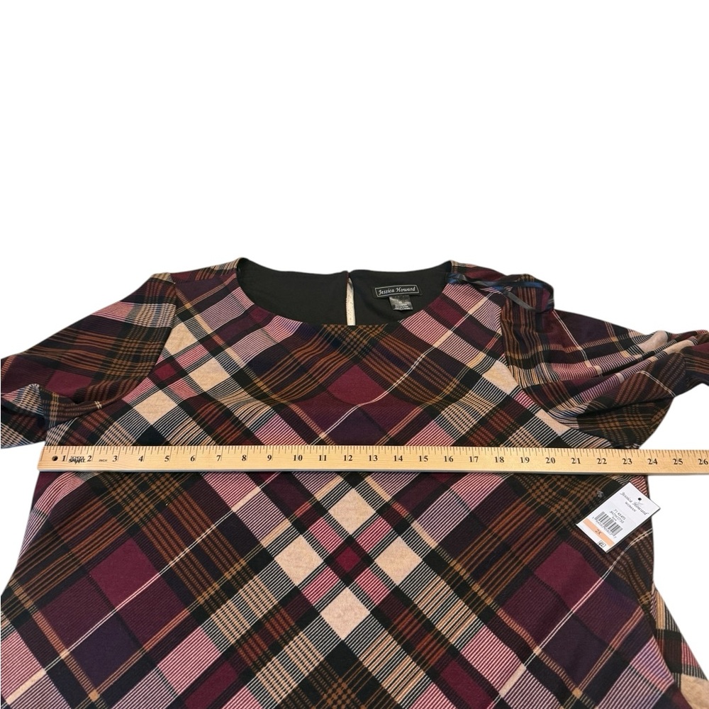 Jessica Howard Burgundy Plaid Bell Sleeve A-Line Swing Dress Plus 2X & 3X NEW - Picture 5 of 15